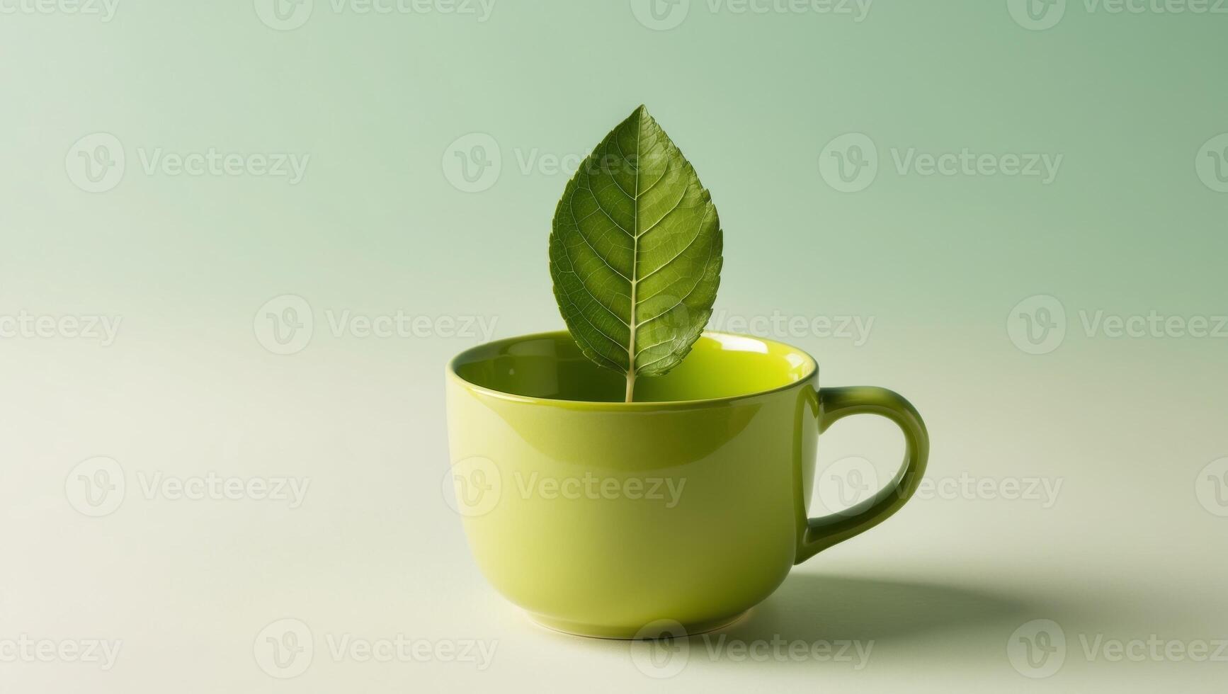 Green tea leaves in a green cup photo