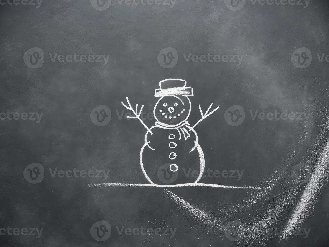 A snowman drawn on a chalkboard with a smile photo