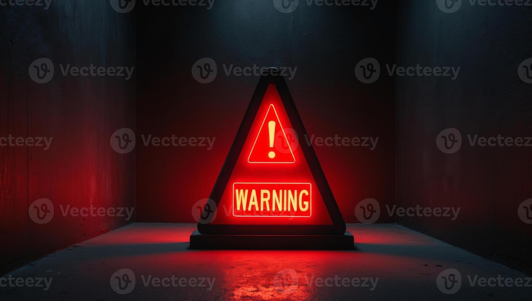 A red warning sign in a dark room photo