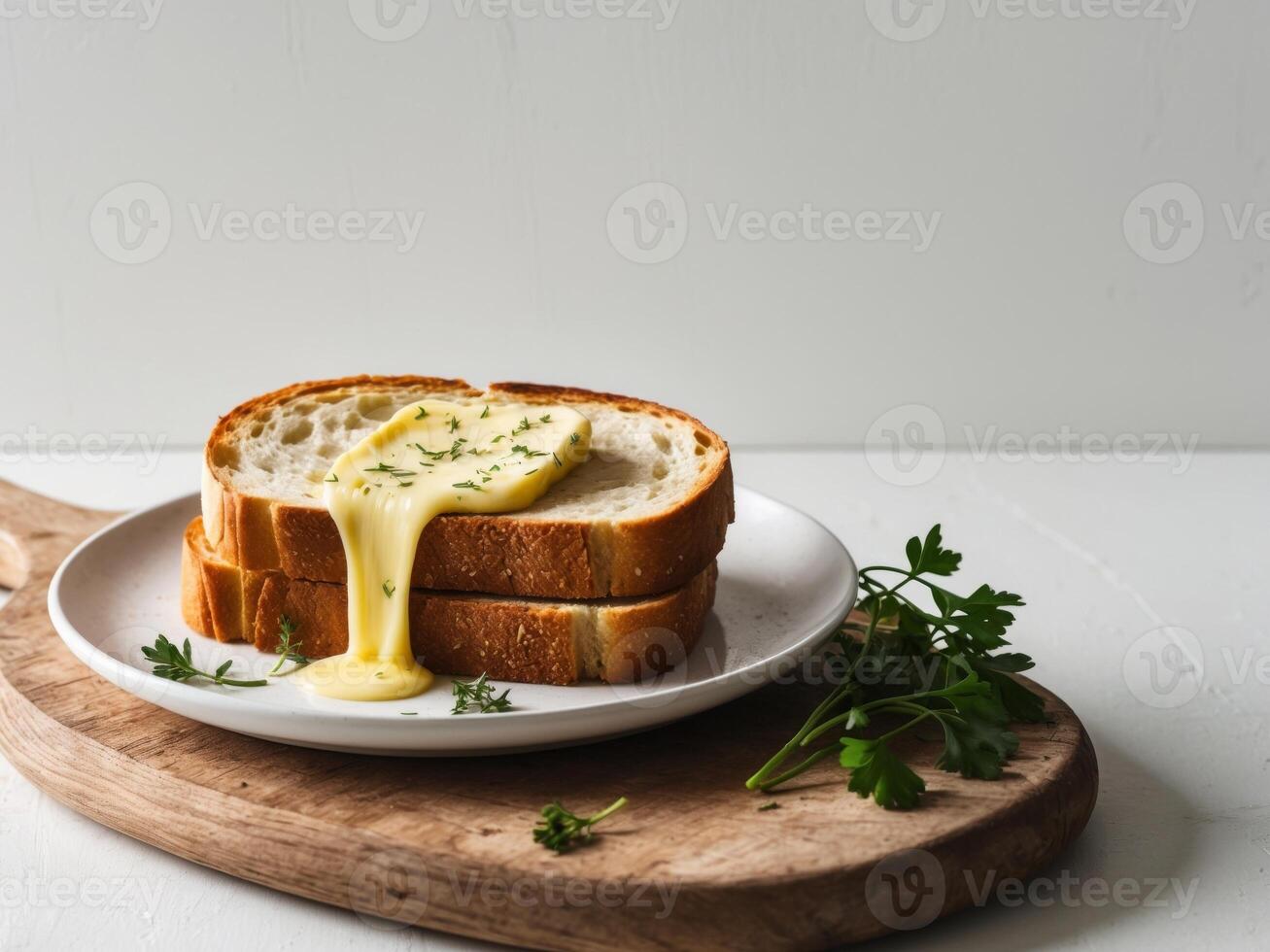 Toast with butter and parsley on a white background photo