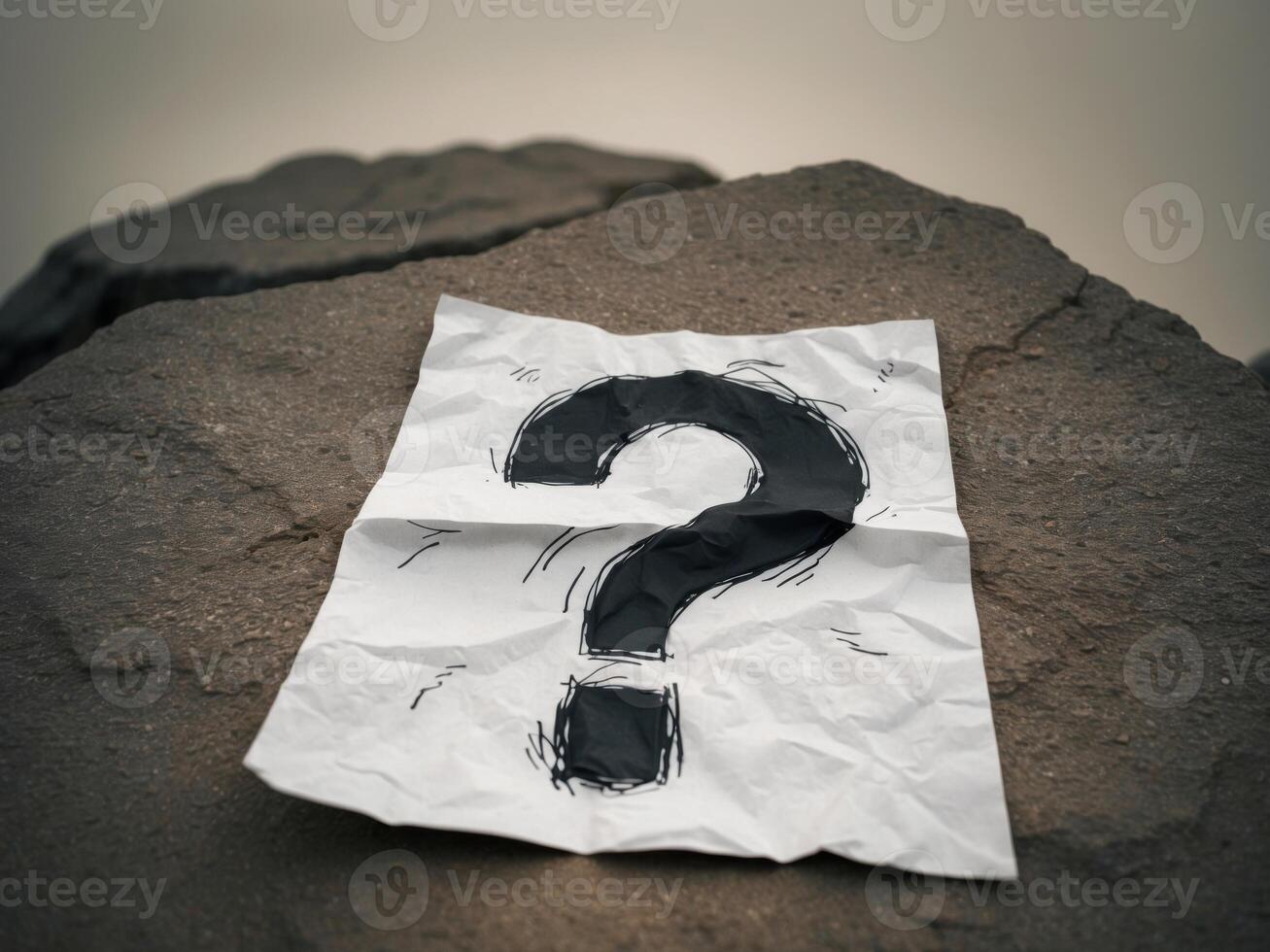 Question mark on paper on rock background photo