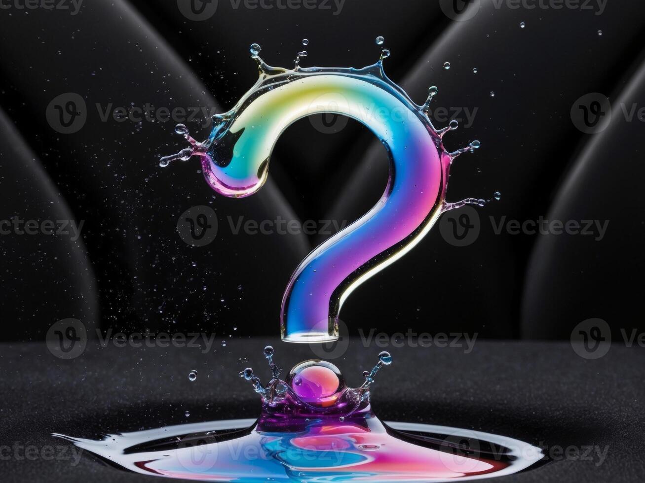 A question mark is made of water and rainbow colors photo