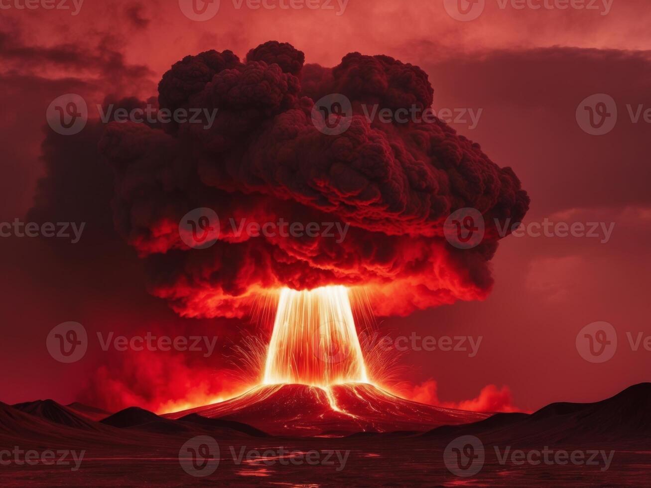 A large mushroom cloud erupting from the ground photo