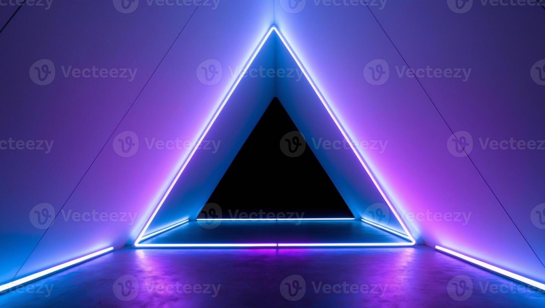 A triangle shaped room with neon lights photo