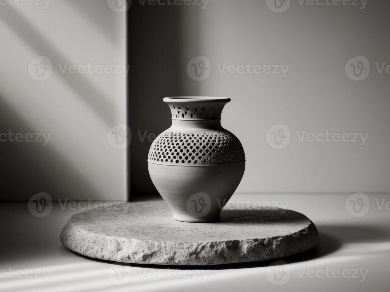 A vase is sitting on a stone base photo