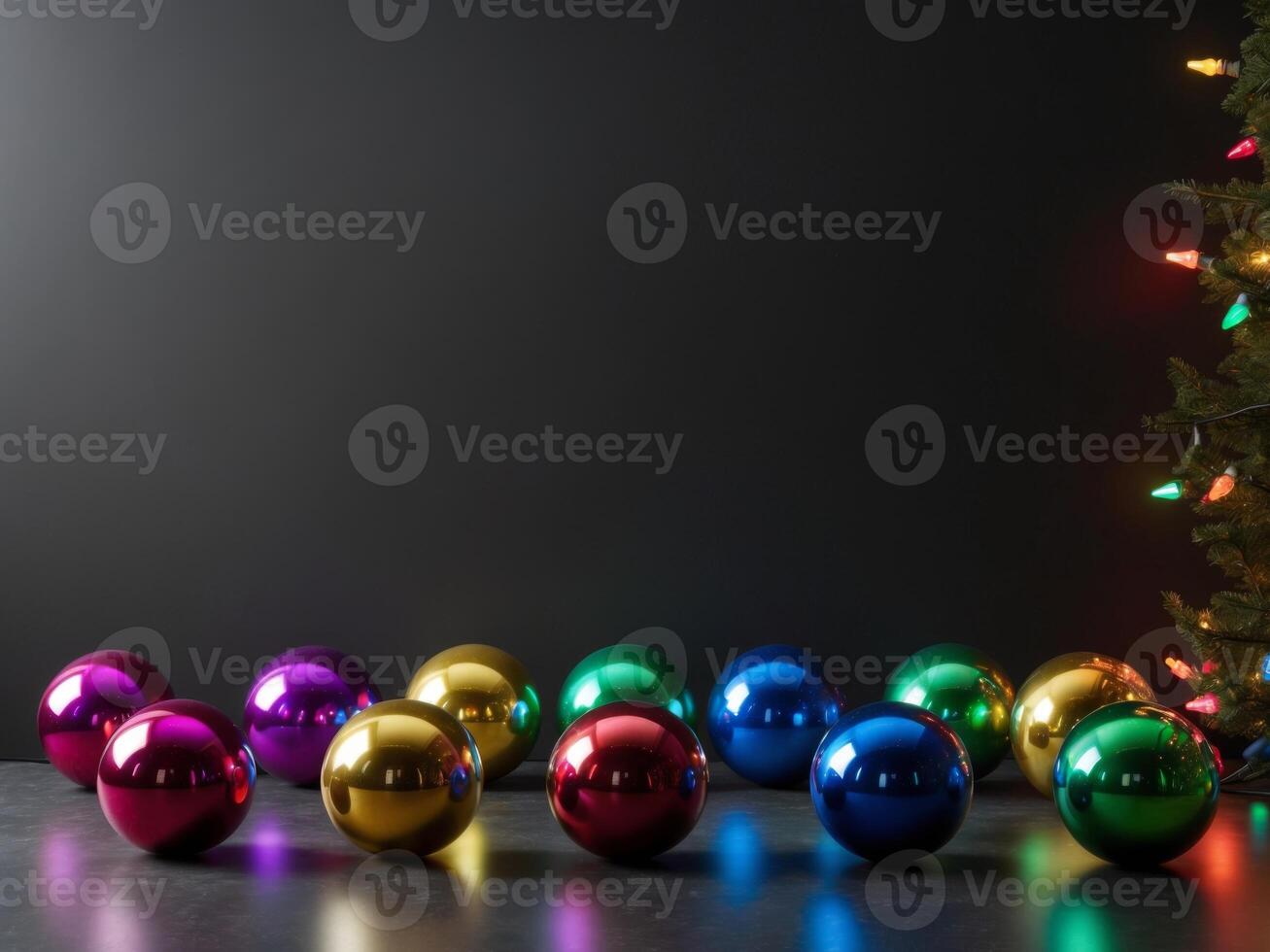 A group of colorful christmas balls on a table photo