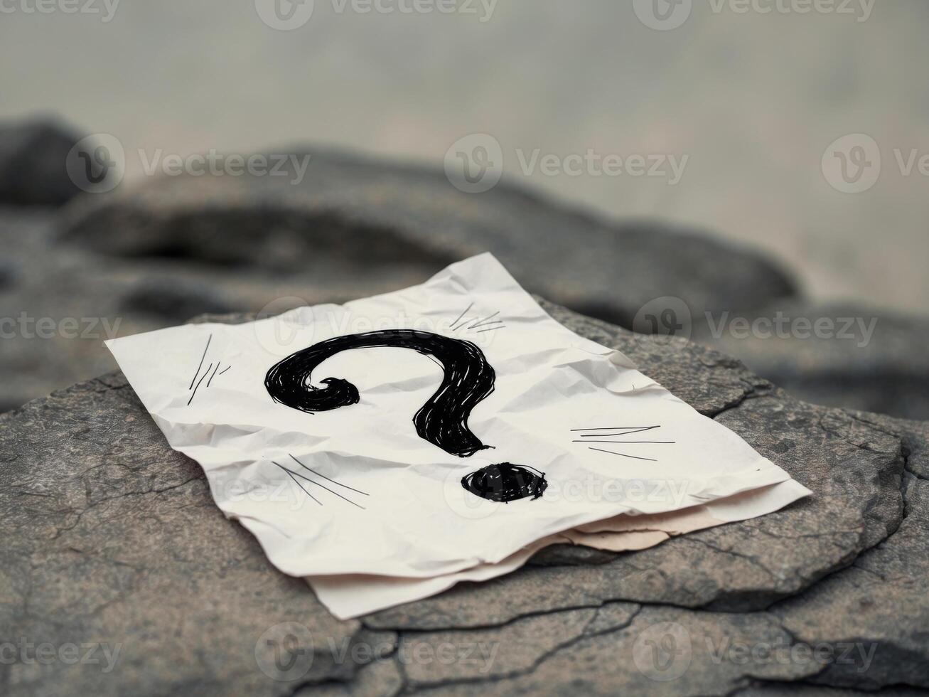 Question mark on paper on rock photo