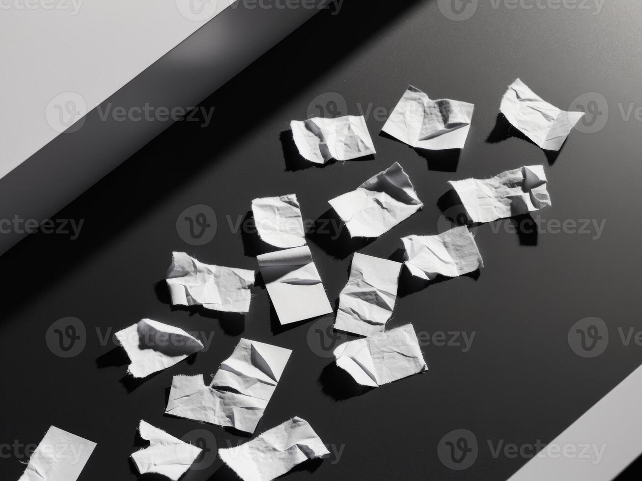 A pile of white pieces of paper on a black surface photo
