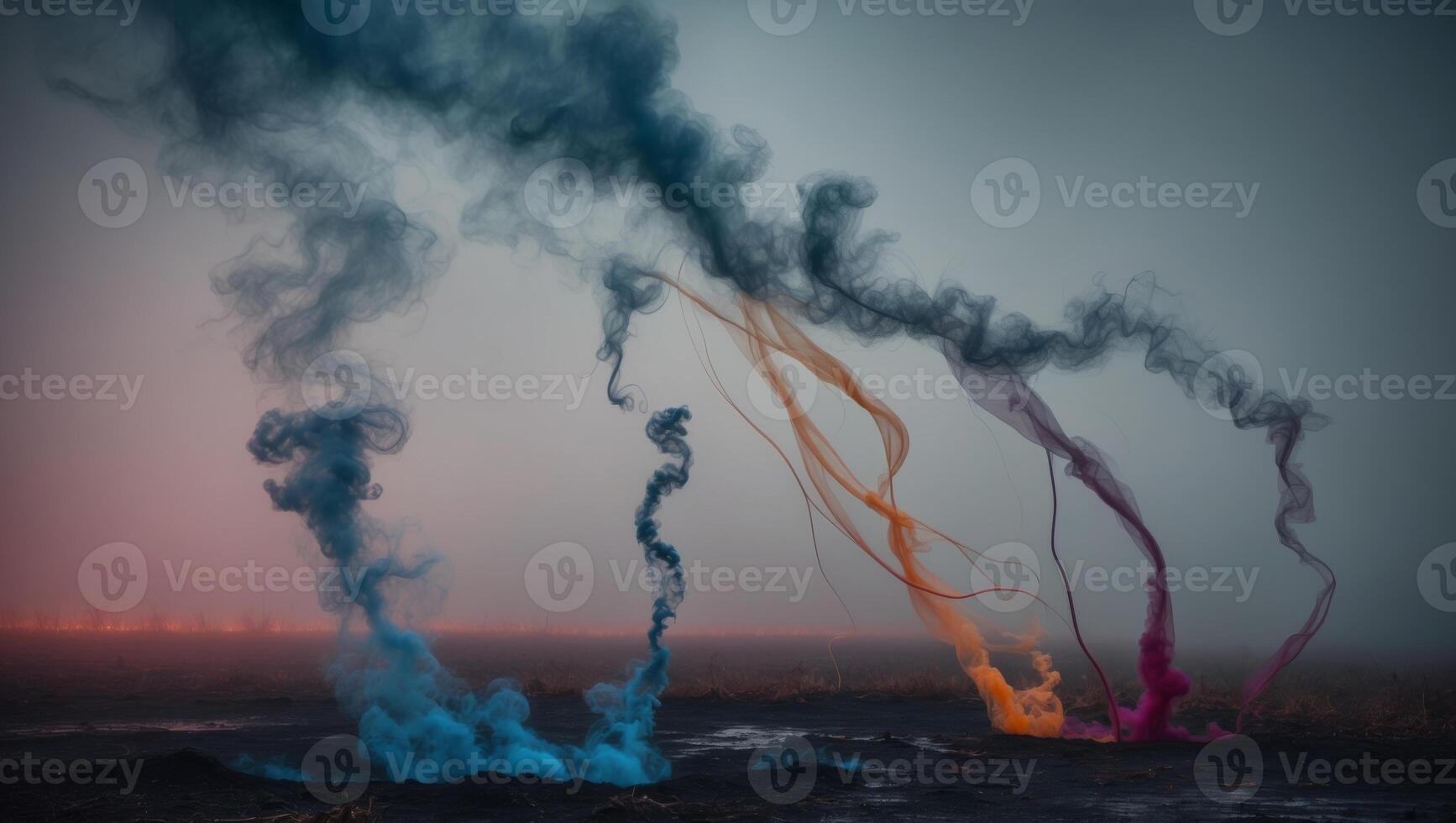 Colorful smoke is blowing in the air photo