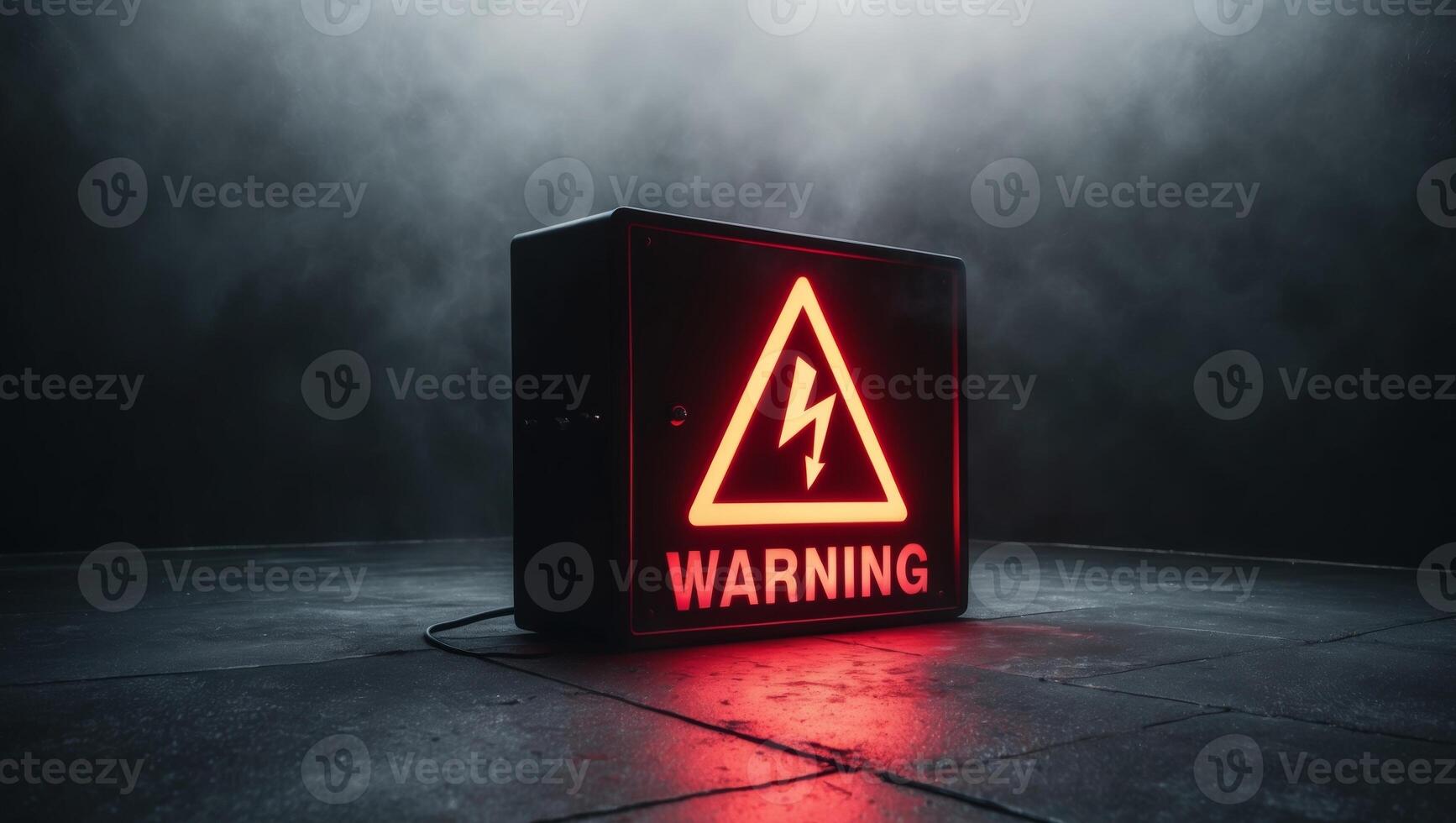 A red warning sign on a black background photo