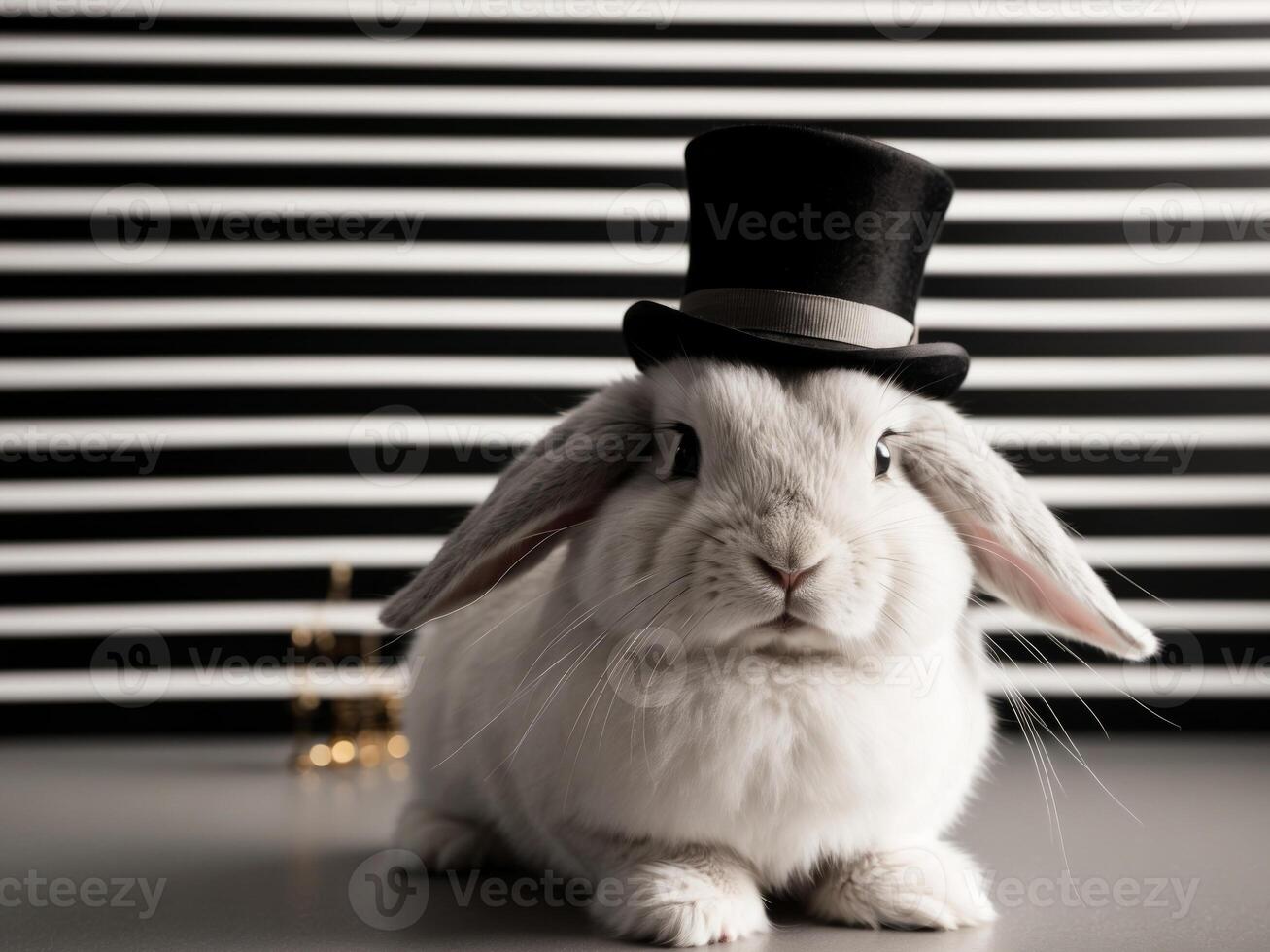 A white rabbit wearing a top hat photo