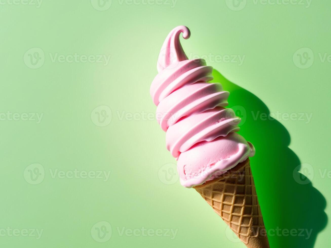An ice cream cone with pink frosting on top photo
