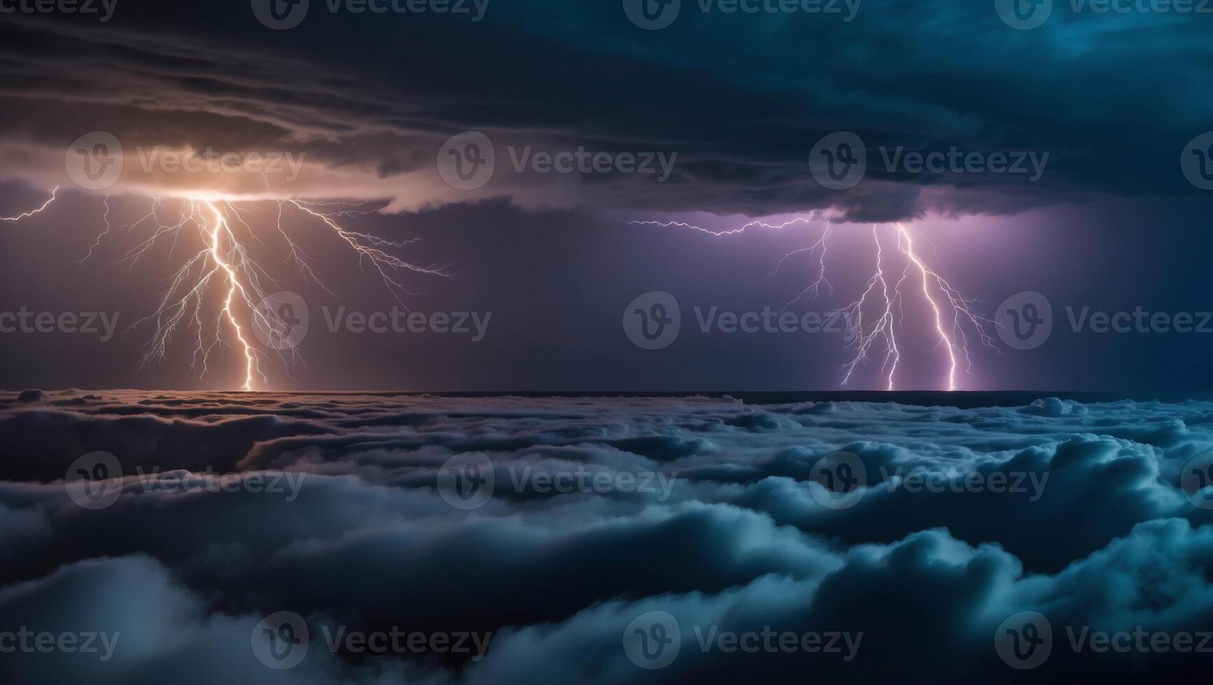 Two lightning bolts over the clouds photo
