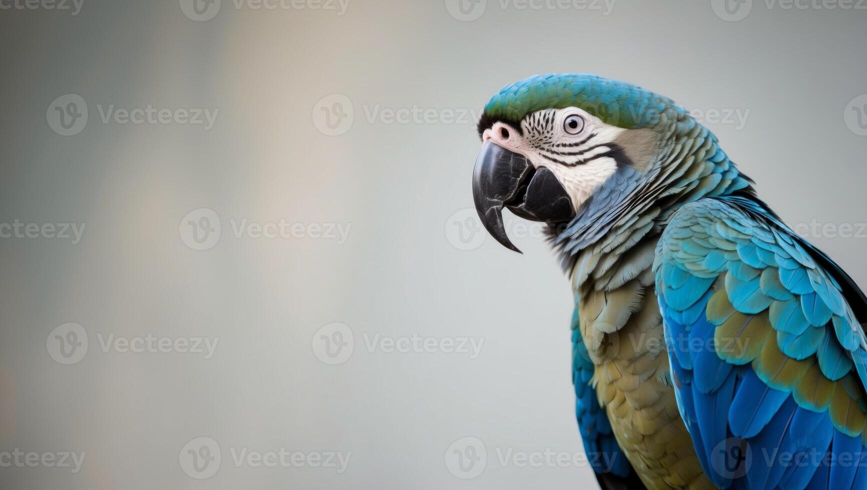 A blue and green parrot is standing on a branch photo
