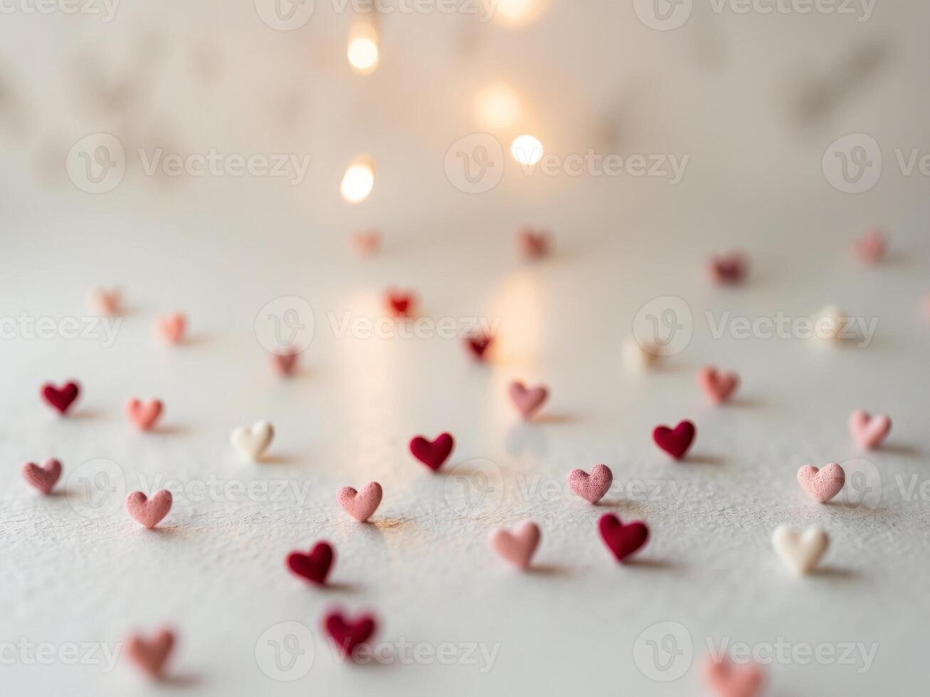Small hearts scattered on a white surface photo