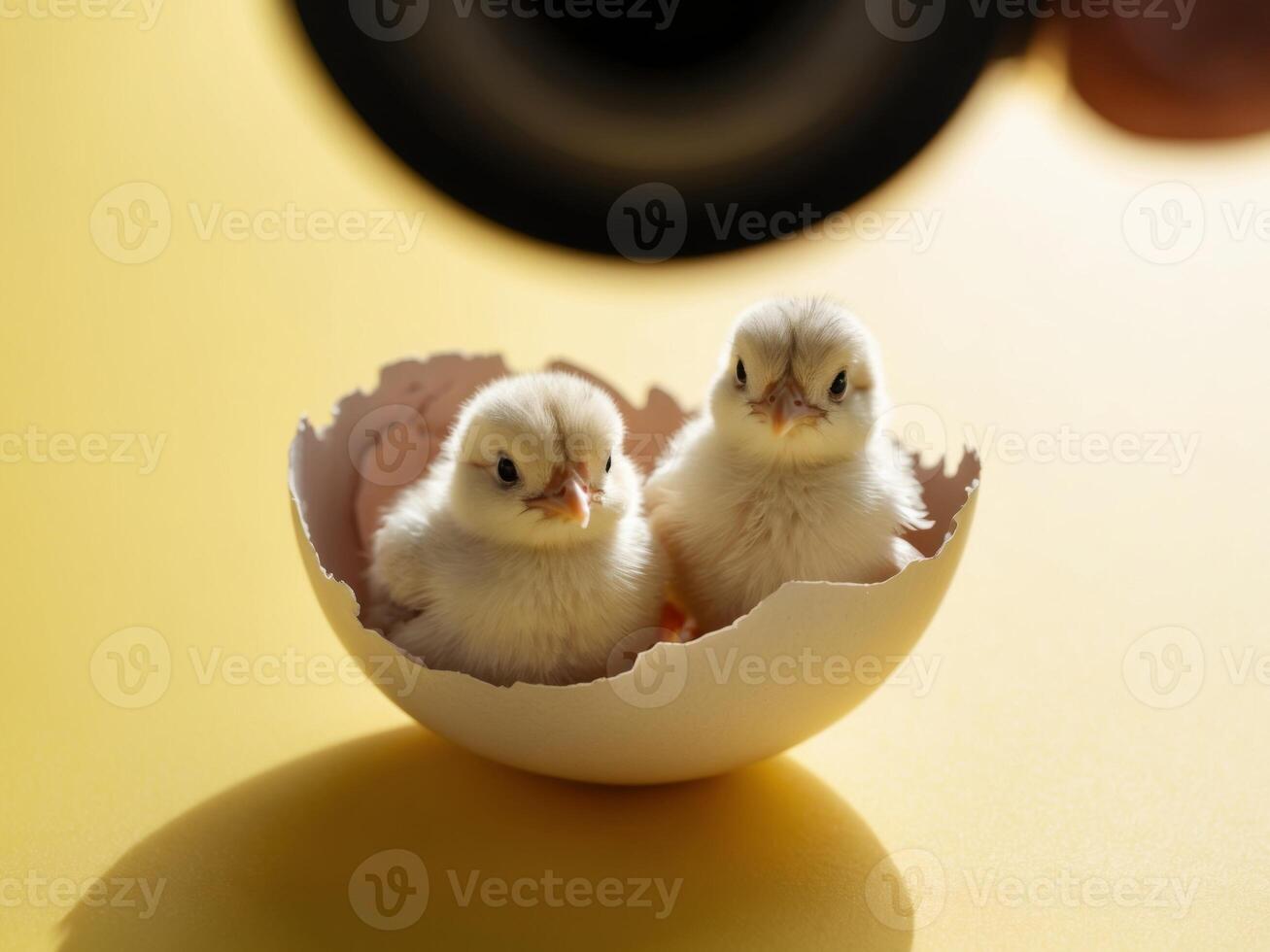 Two baby chicks in an egg shell photo
