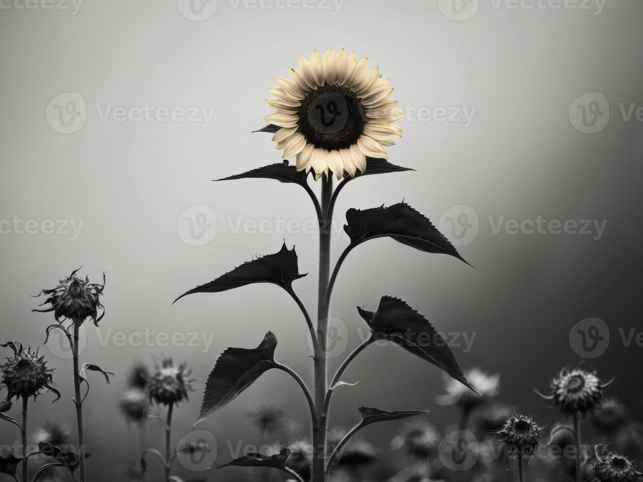 Black and white photograph of a sunflower photo