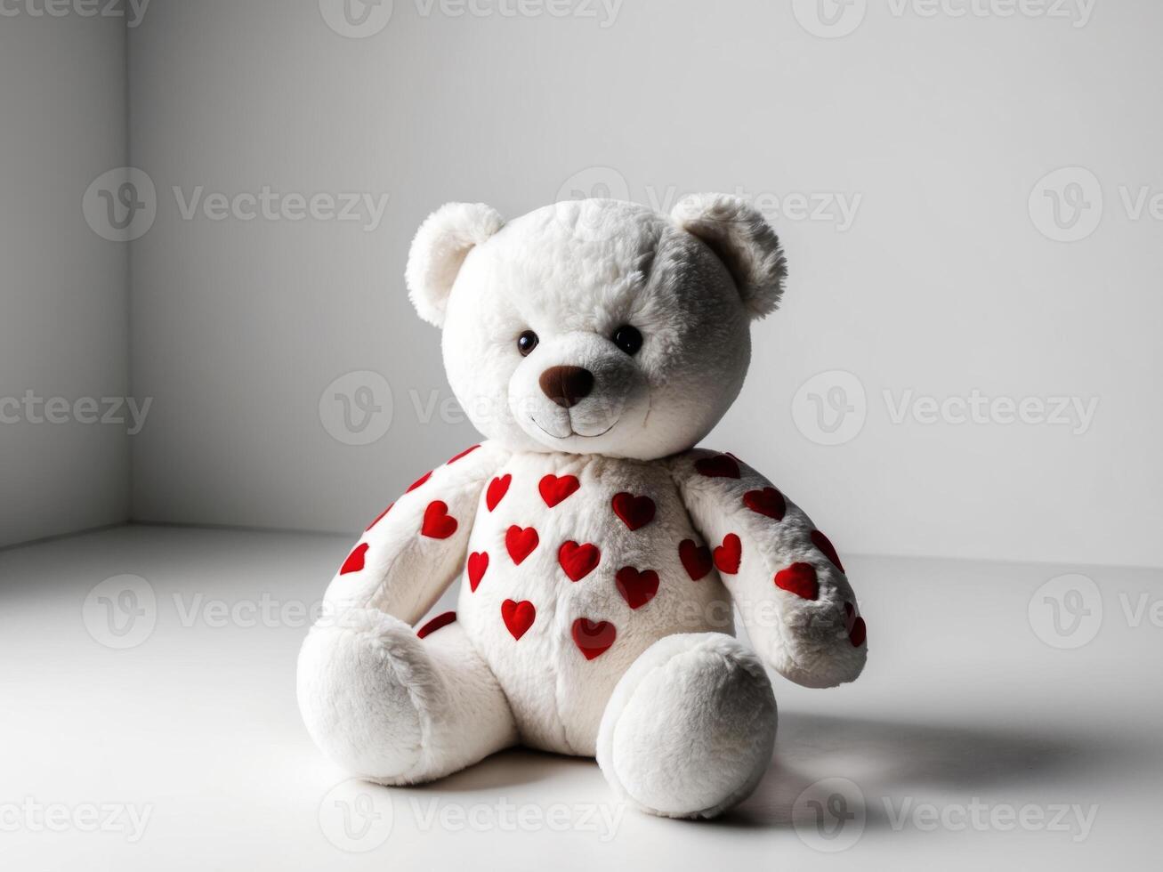 A white teddy bear with red hearts on it photo