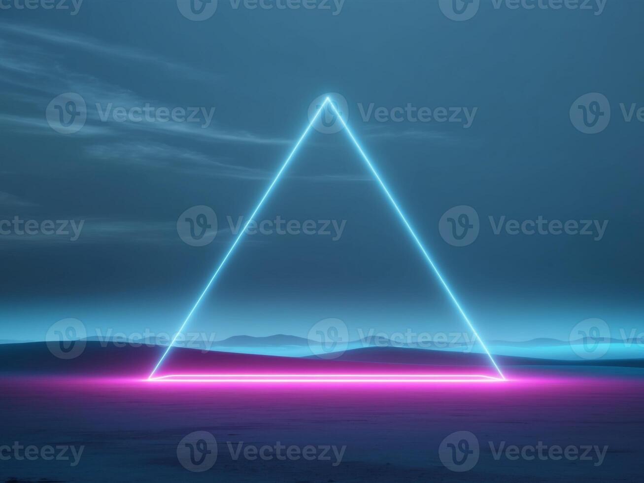 A neon triangle in the desert at night photo