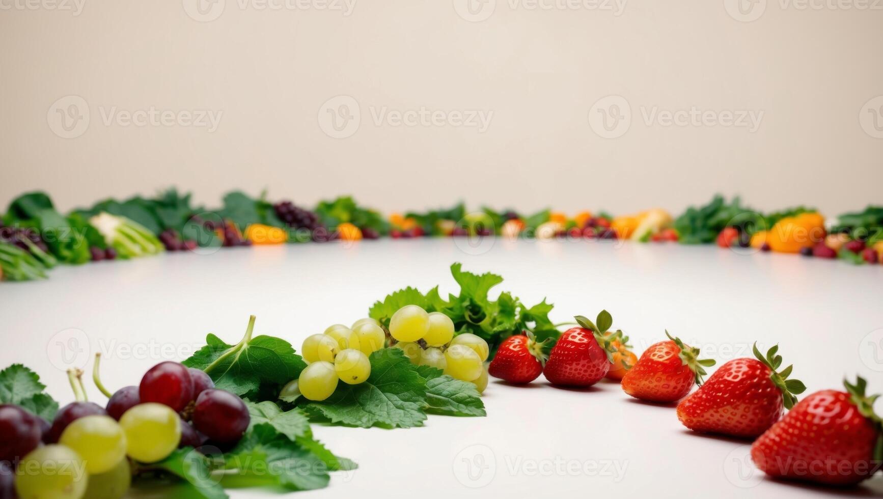 A circle of fruits and vegetables arranged in a circle photo