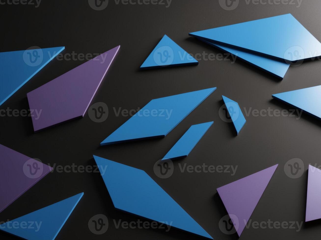 3d rendering of abstract blue and purple triangles photo