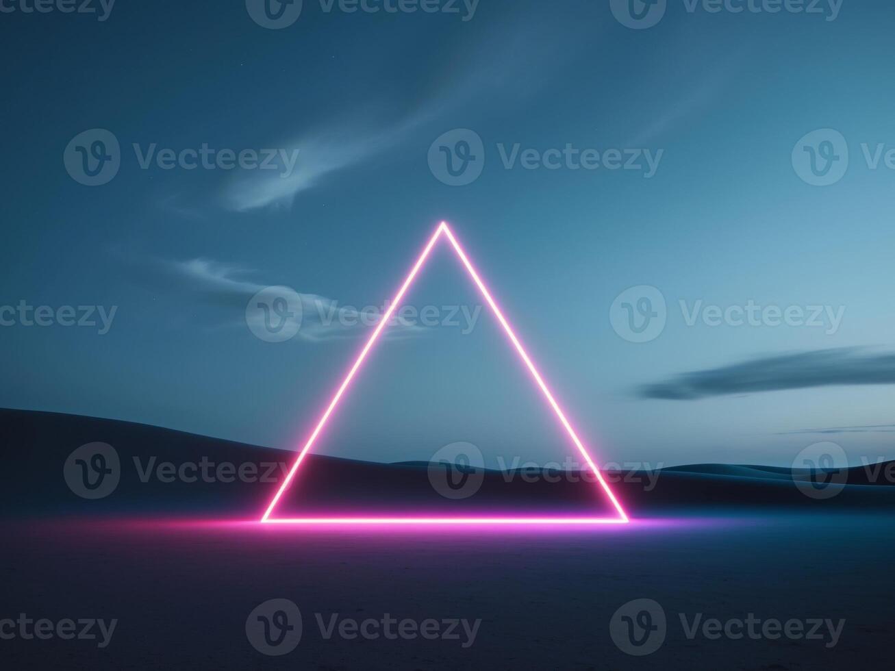 A neon triangle in the desert at night photo