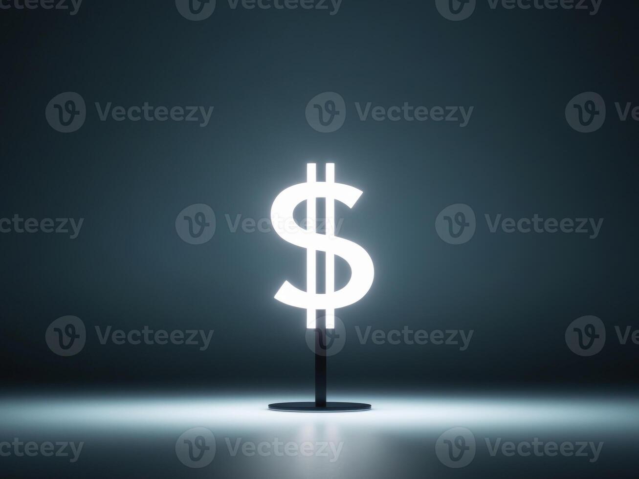 A dollar sign on a table in front of a dark background photo