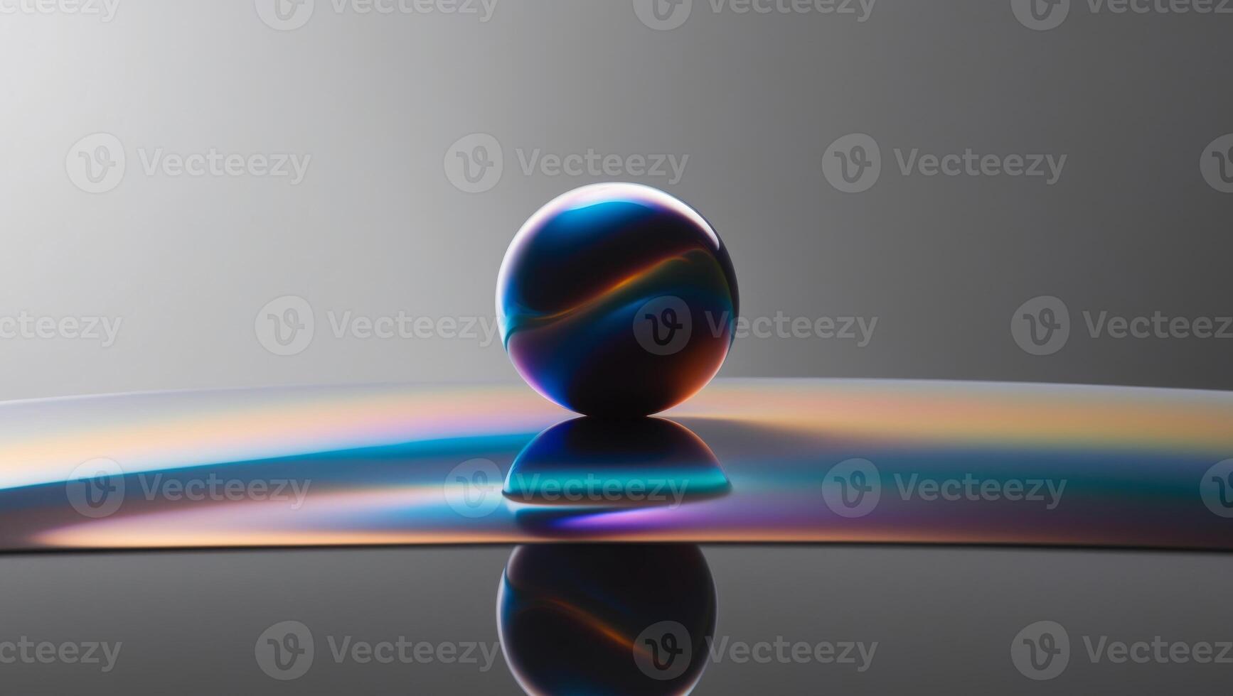 A ball with a rainbow colored reflection on a surface photo