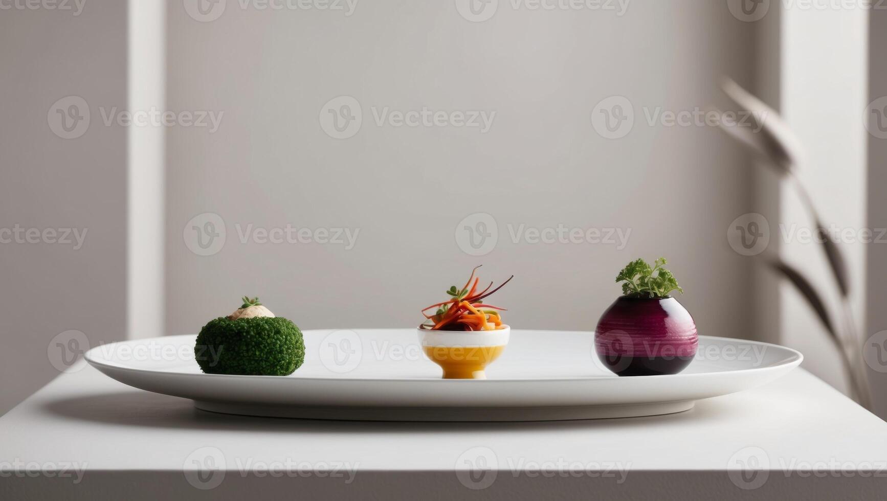 Three small dishes on a white plate photo