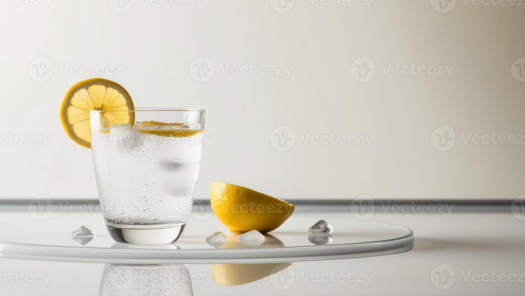 A glass of water with lemon slices on top photo