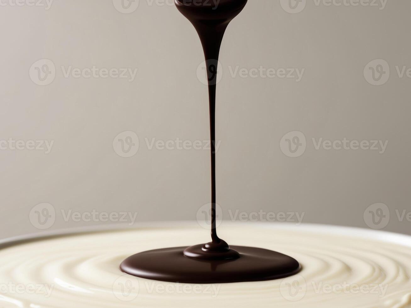 A white cake with chocolate sauce being poured over it photo