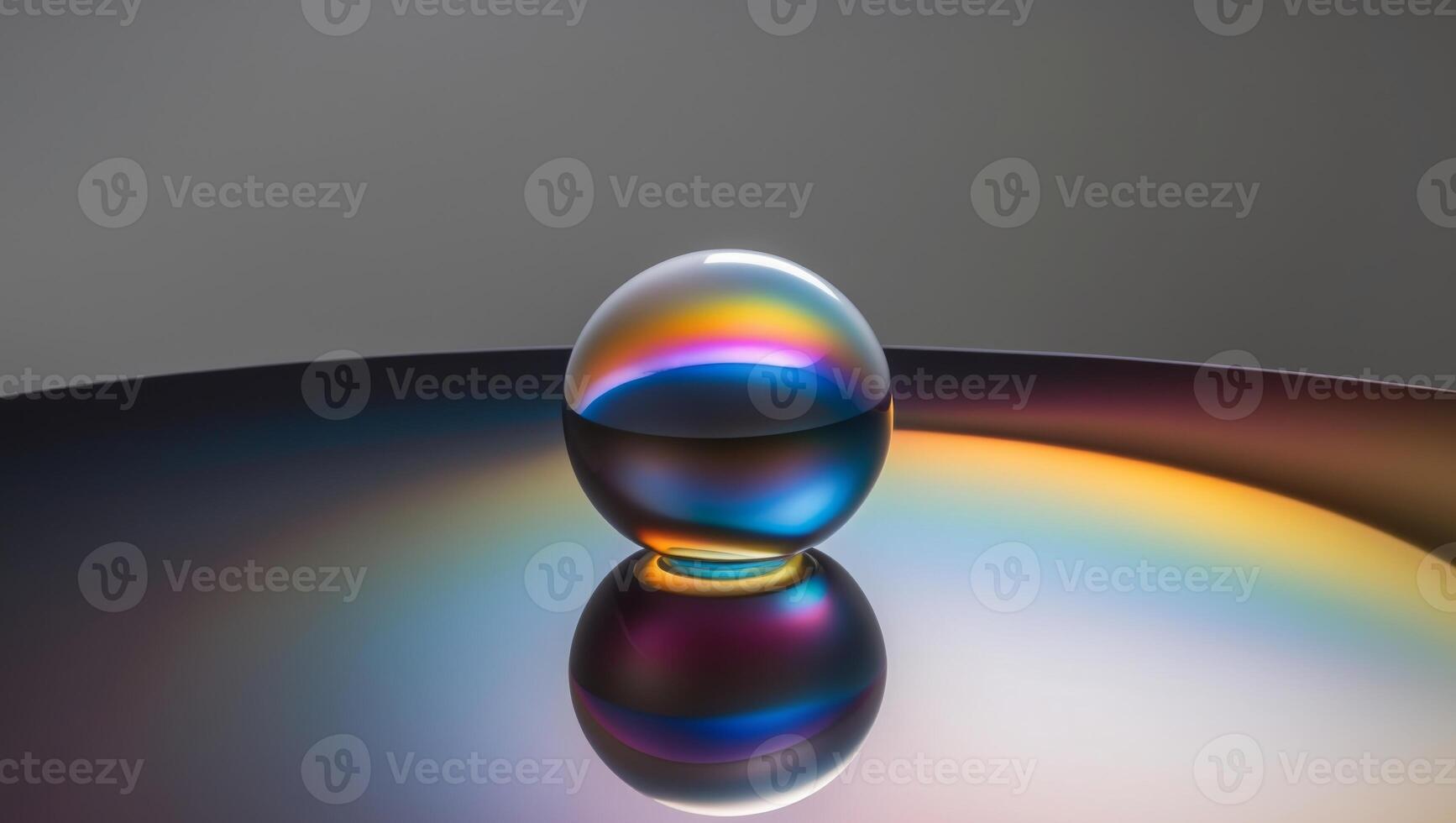 A glass ball with a rainbow reflection on it photo