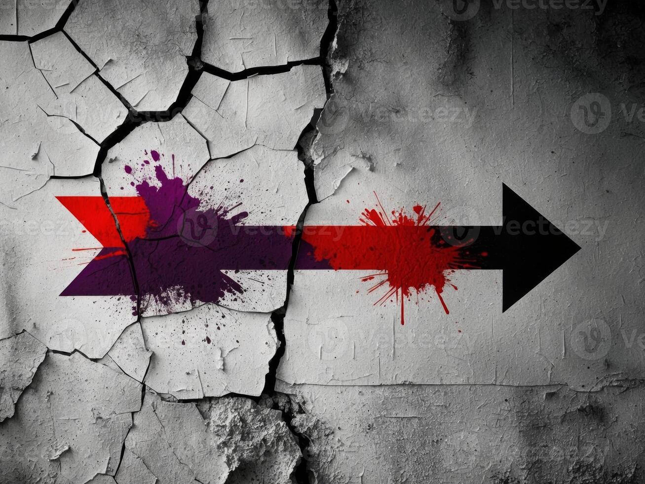 Two arrows pointing in opposite directions on a cracked wall photo