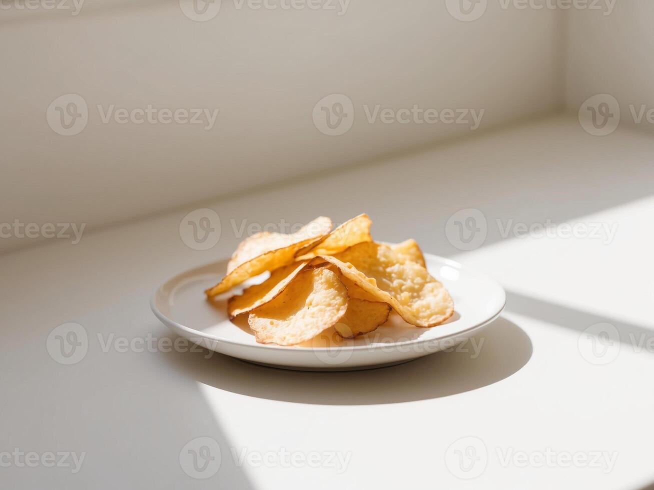 Potato chips on a white plate photo