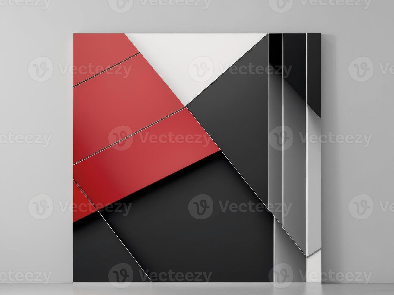 A black and red abstract art piece on a wall photo