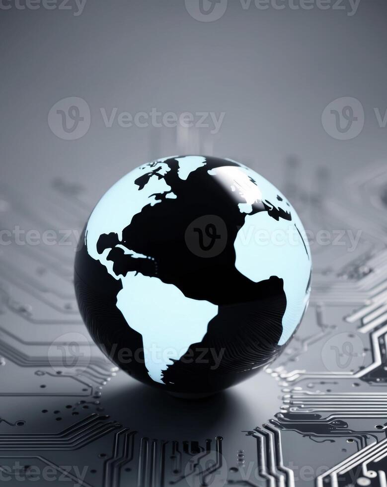 World globe on circuit board 3d illustration photo
