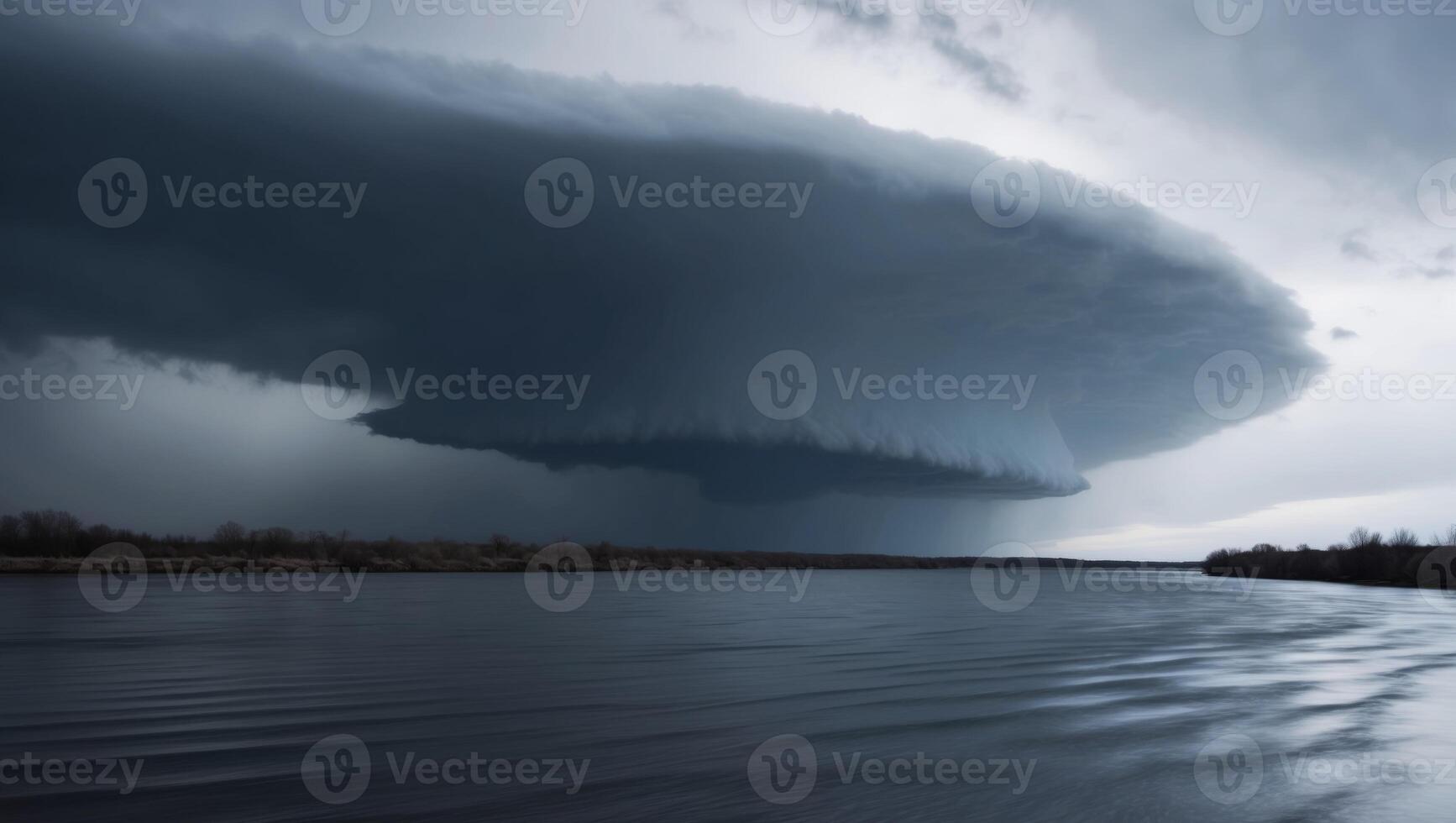 A large cloud is seen over a body of water photo
