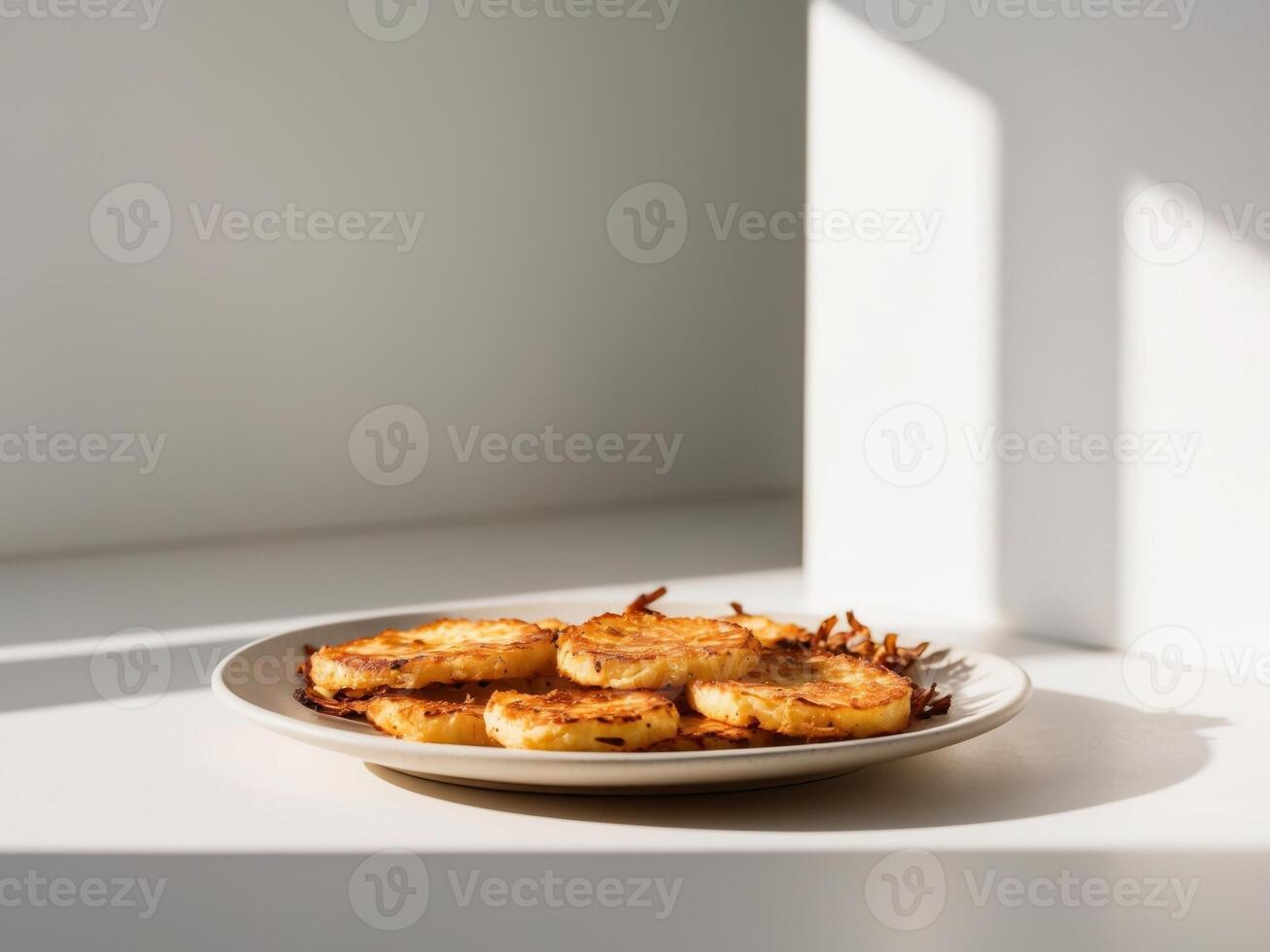 A plate of baked potatoes on a table photo