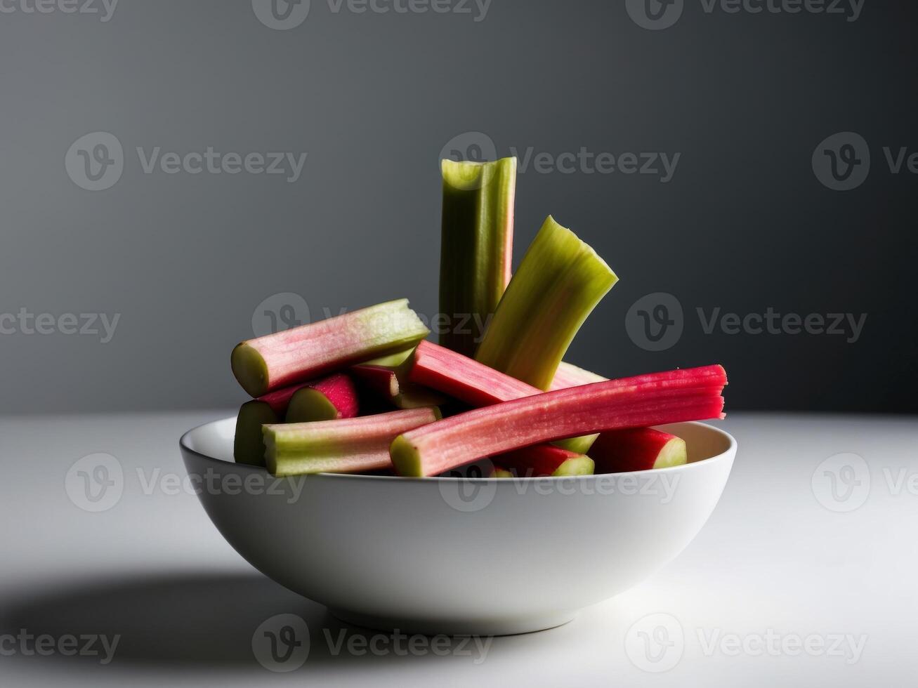A bowl of chopped up rhubarb on a table photo