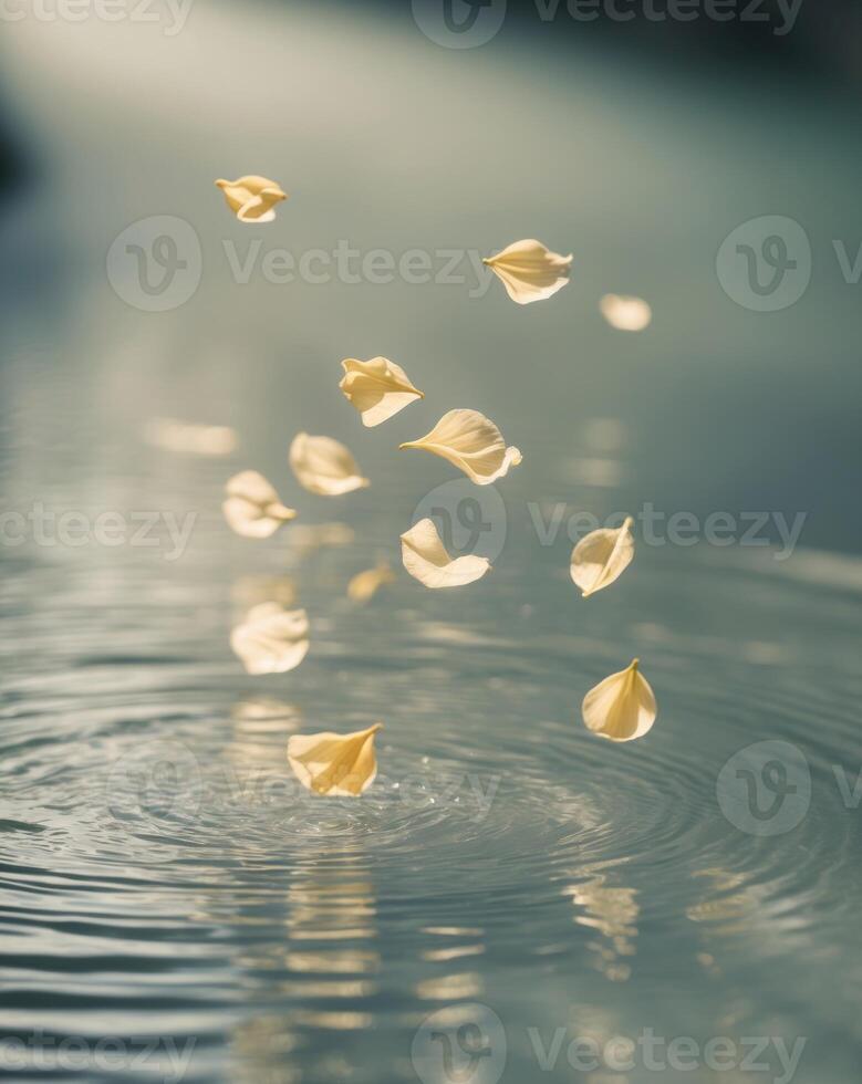 A flower floating in water with ripples photo