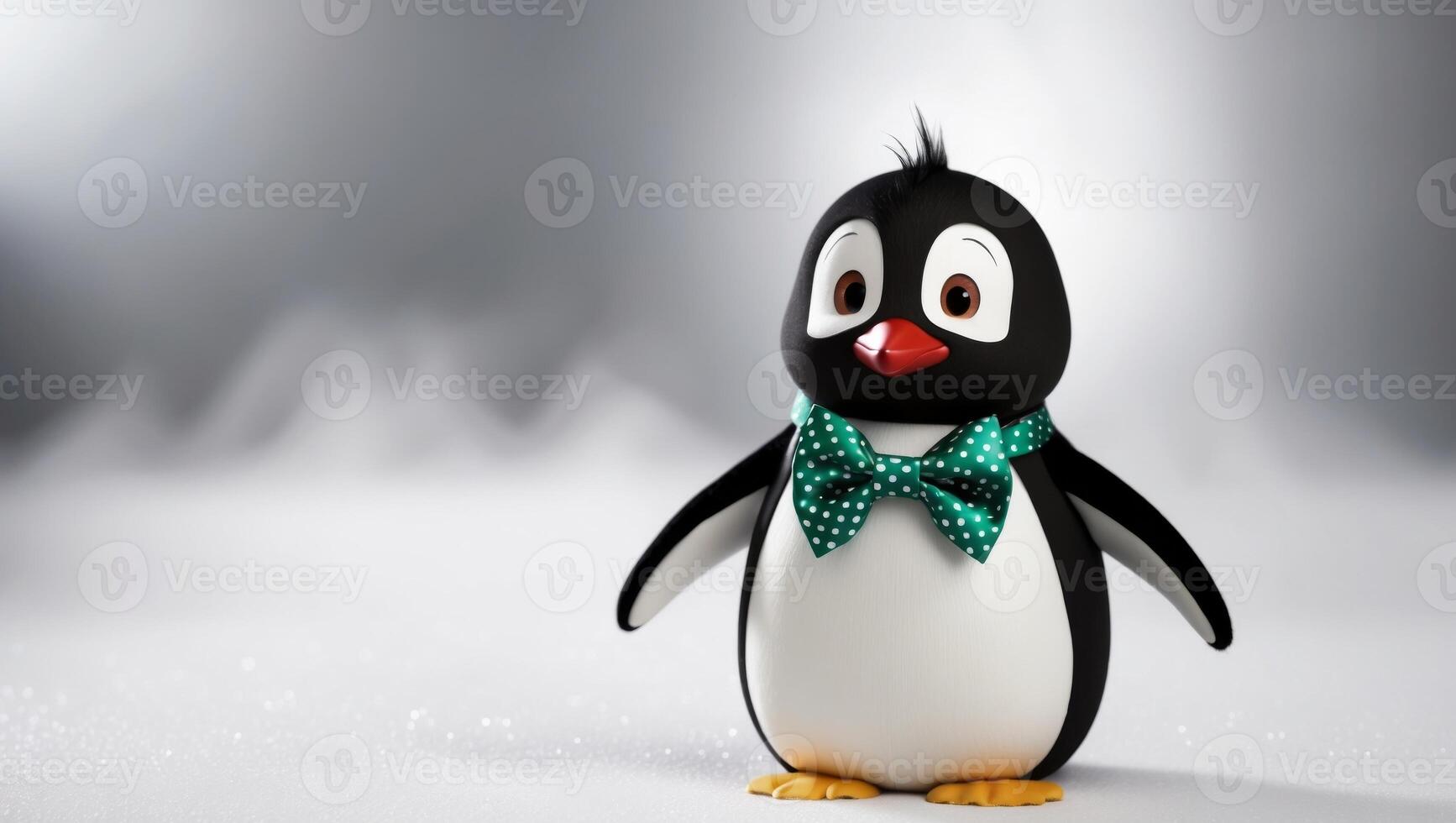 A penguin wearing a green bow tie photo