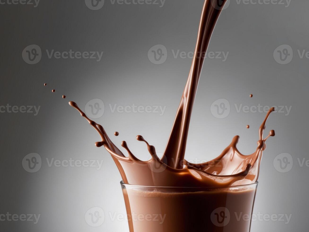 Chocolate splash in glass of milk photo