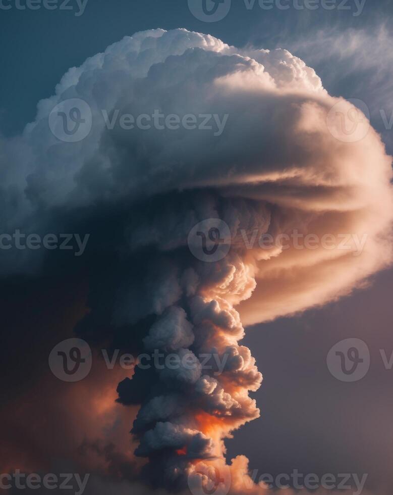 A large cloud of smoke is seen coming out of the ground photo