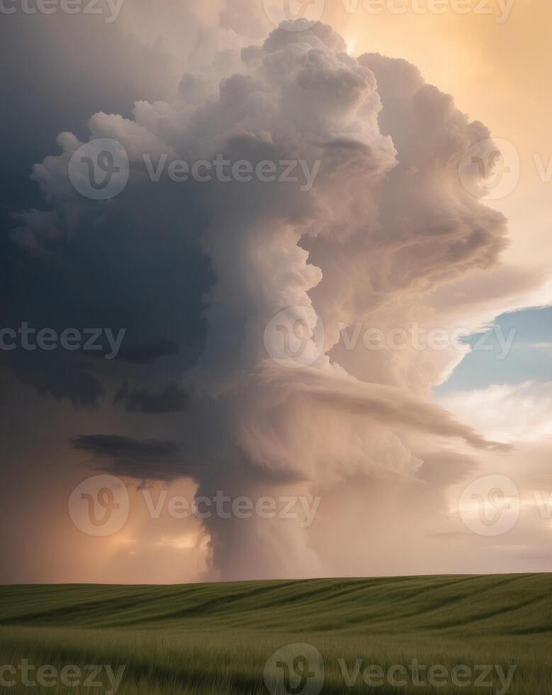 A large storm cloud is seen over a field photo