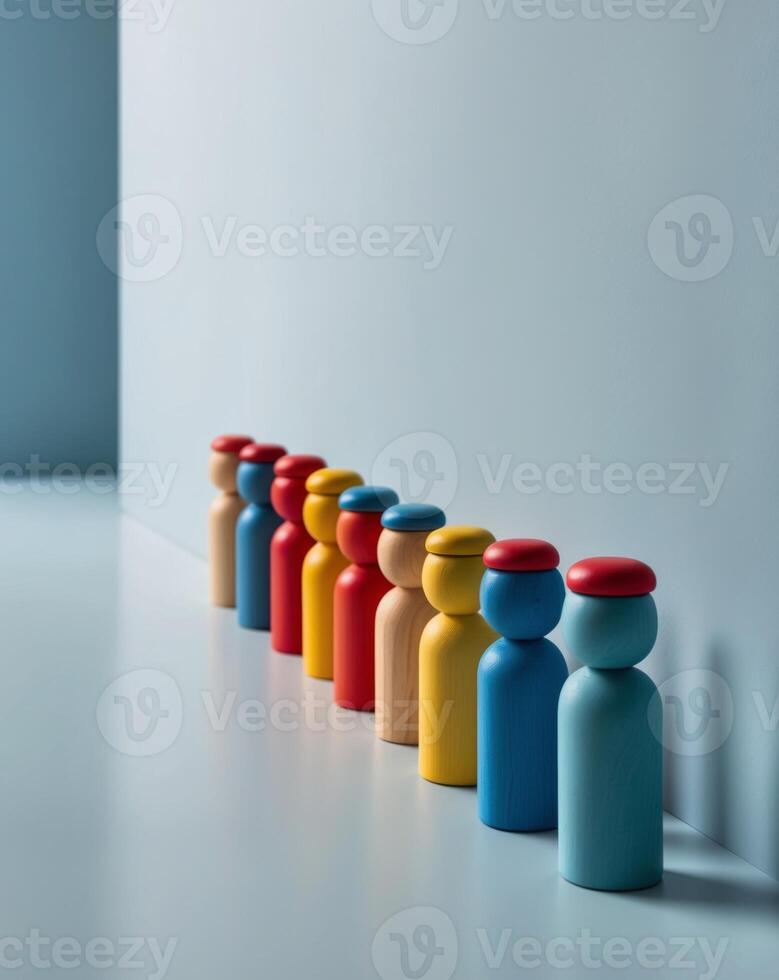 A row of colorful wooden toys in a line photo