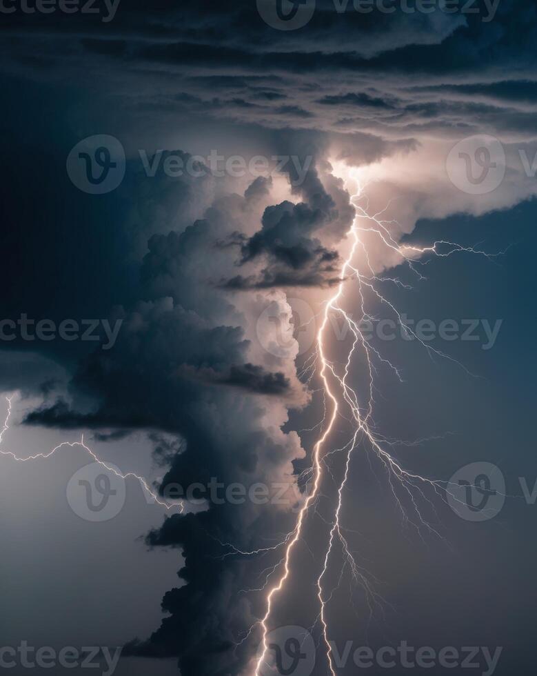 Lightning striking a cloud in the sky photo