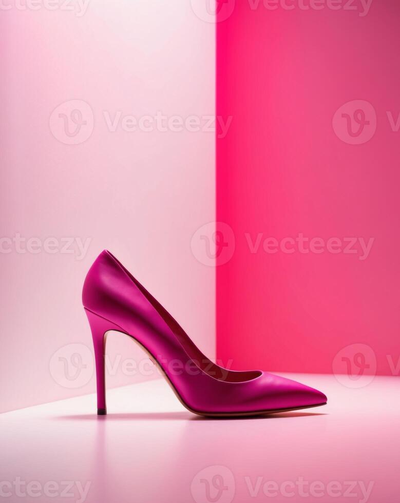 A pair of high heeled shoes on a pink background photo