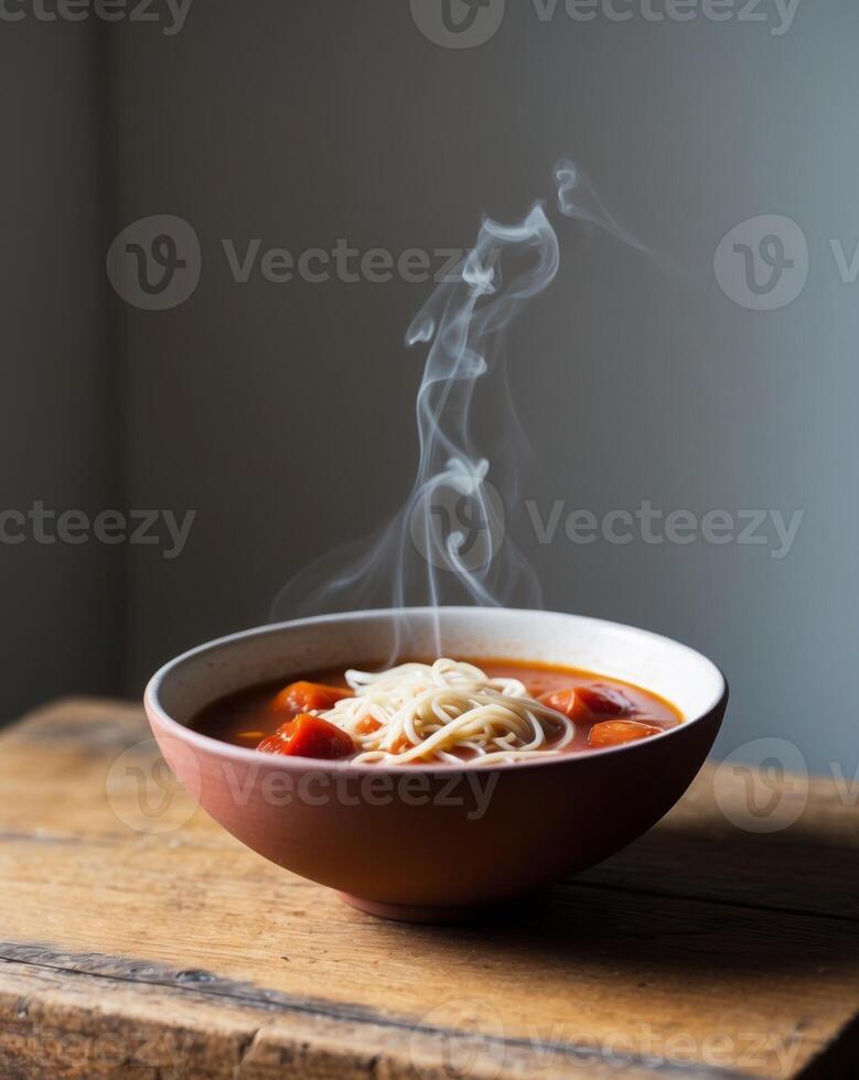 A bowl of soup with a steam rising from it photo