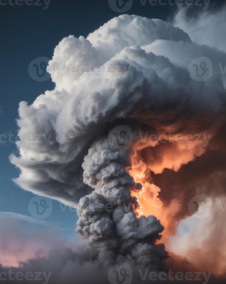A large cloud of smoke is coming out of a volcano photo