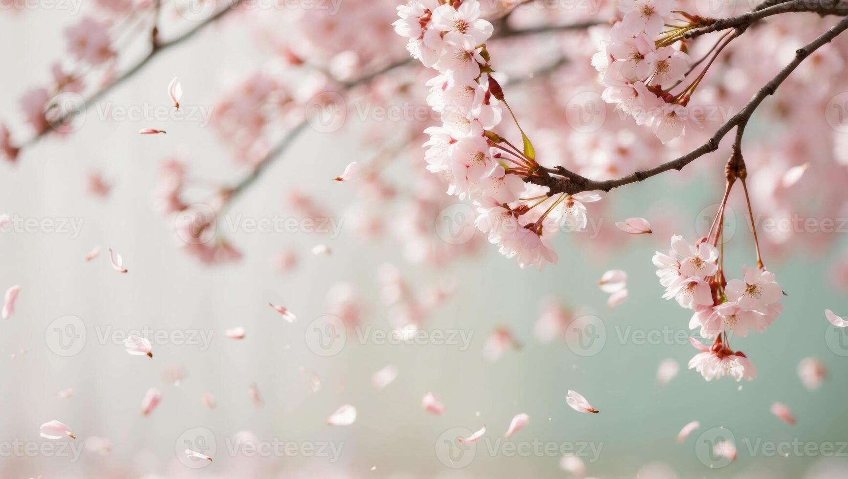 A close up of a cherry blossom tree with petals falling photo